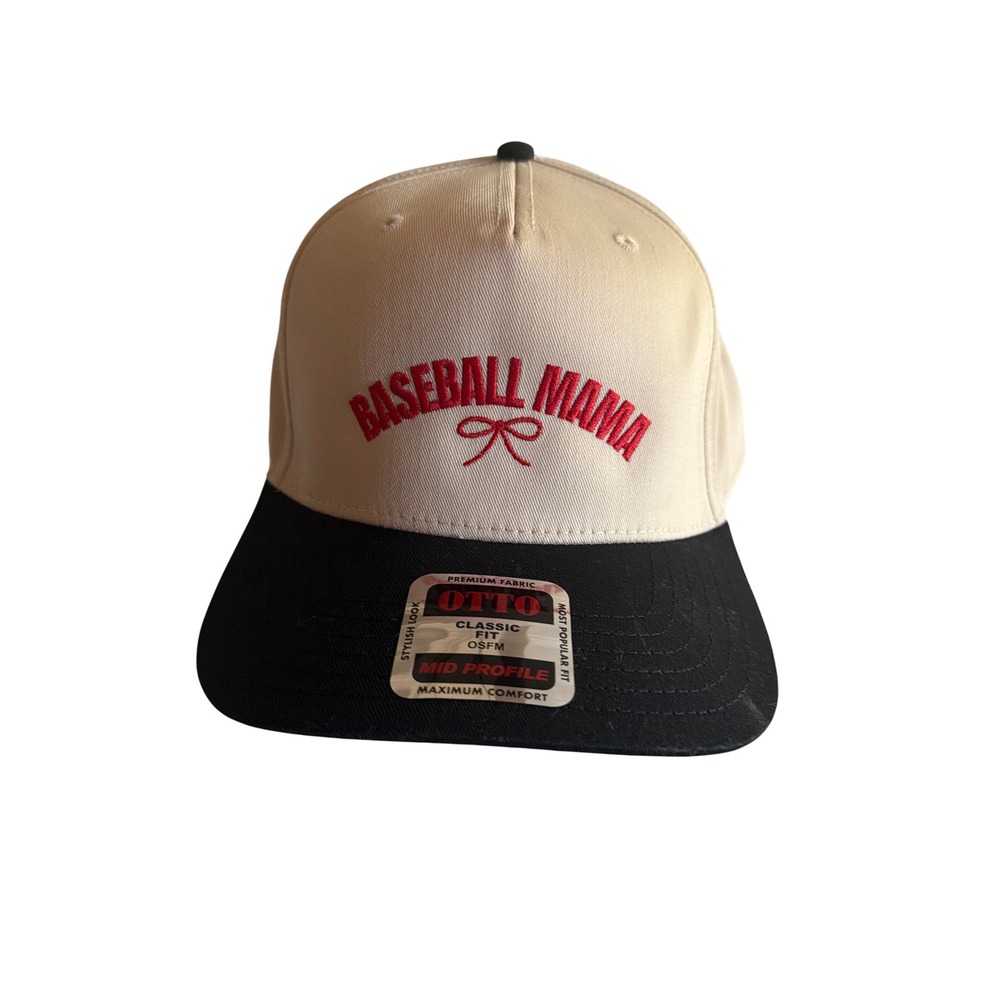 Hat Cream Black Baseball Mama Red Bow 31-069 Snapback Mid Profile Cap OSFM
